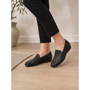 Pesaro Cushie Black Leather Comfort Loafers Cushioned Slip On Women 9 M EU 39